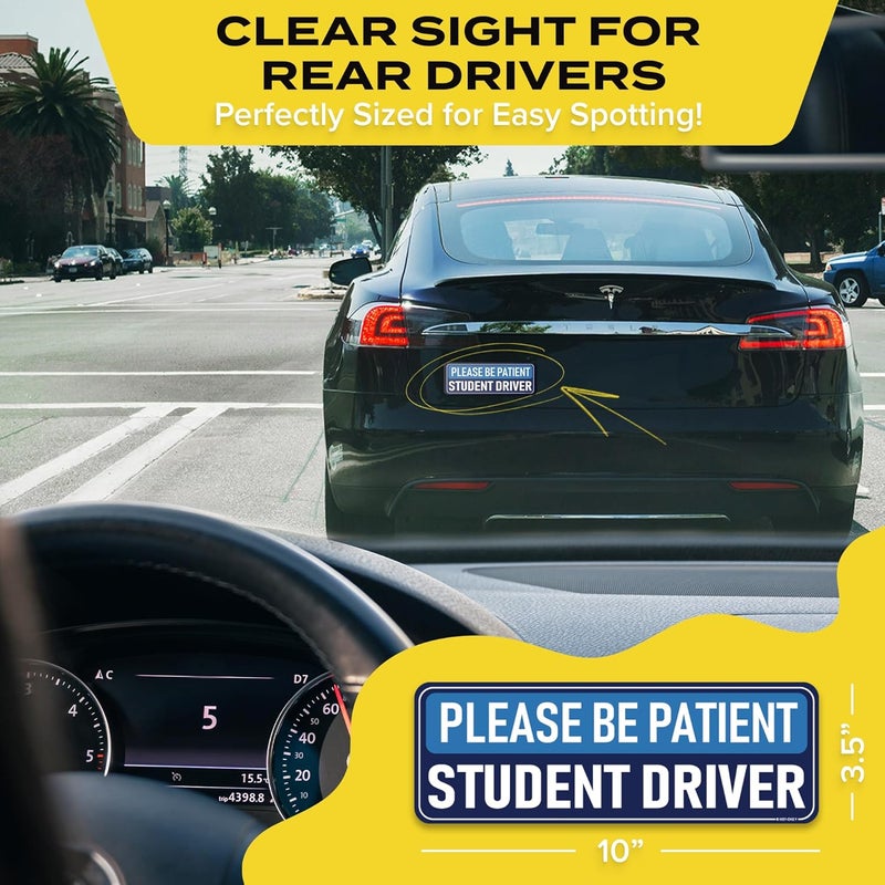 HEY-OKEY 3-Pack Student Driver Magnet for Car – Metal Only (Not for Plastic/Aluminum) – Funny Please Be Patient Reflective Magnetic Bumper Sticker – Removable Rookie Safety Signs – 10 x 3.5 in - Image 3